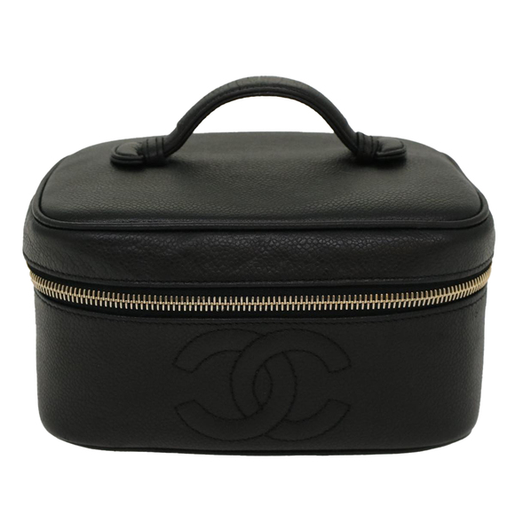 CHANEL Vanity Cosmetic Pouch Caviar Skin Black CC Auth bs6497 - Picture 2 of 16
